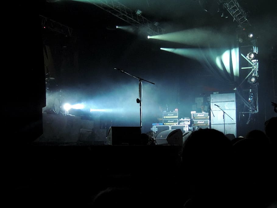 concert, hall, crowd, soffits, microphone, scene, music, stage HD wallpaper