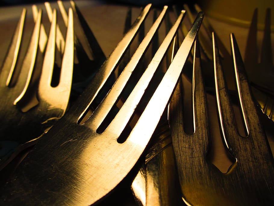 stainless steel forks, silverware, utensil, cooking, kitchen HD wallpaper