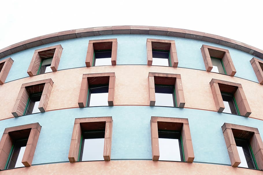 blue and beige concrete building, buildings, structure, architecture HD wallpaper