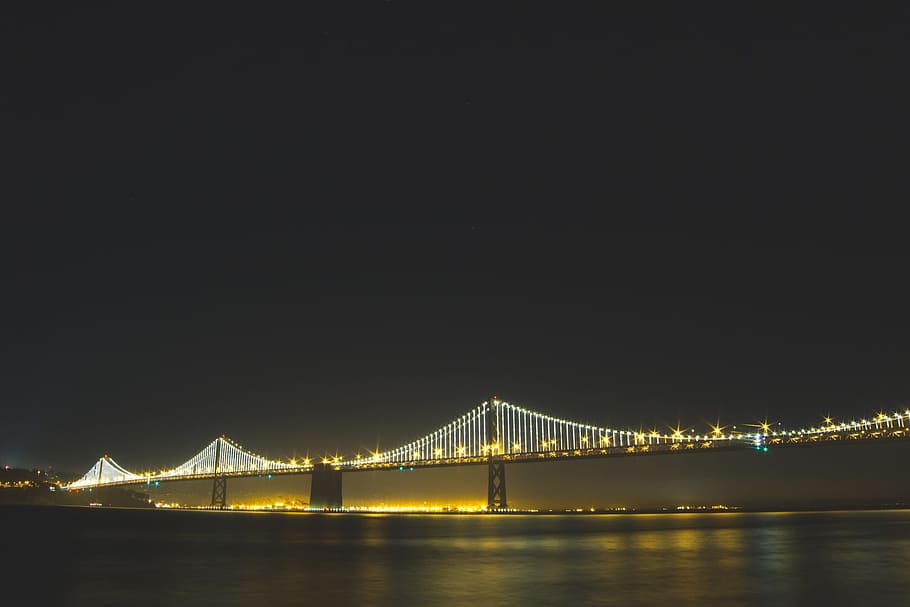 Lighted Bridge at Nighttime, architecture, city, dusk, evening HD wallpaper