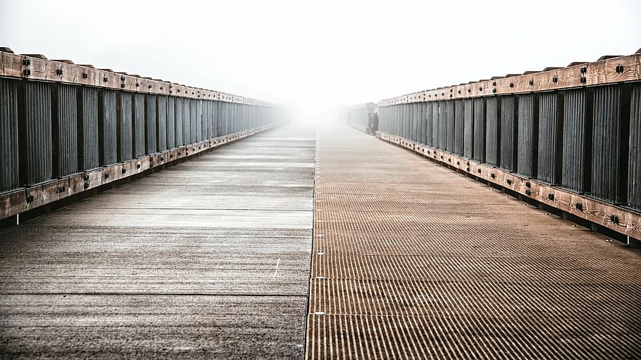 light at the end of bridge, brown, surface, architecture, railing HD wallpaper