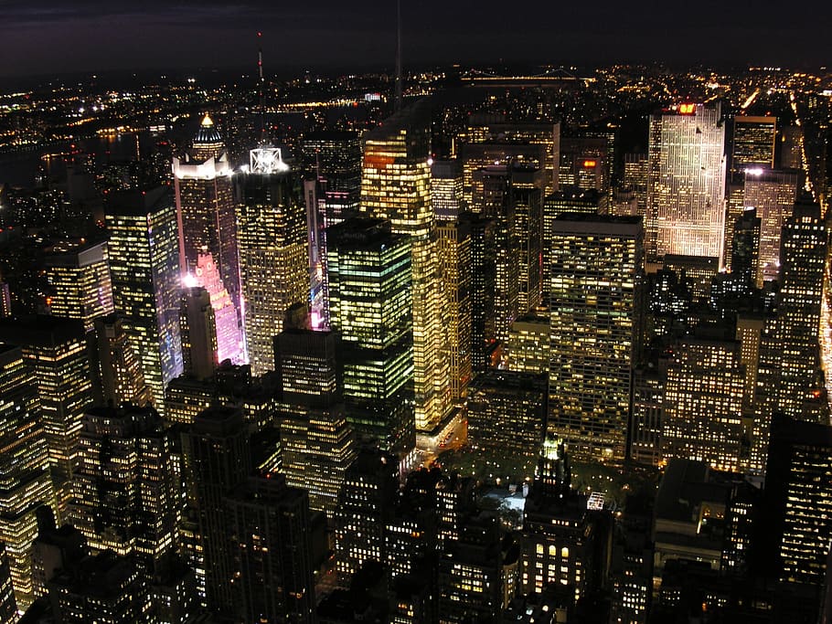 aerial photo of cityscale with lights, new york, manhattan, skyline, HD wallpaper
