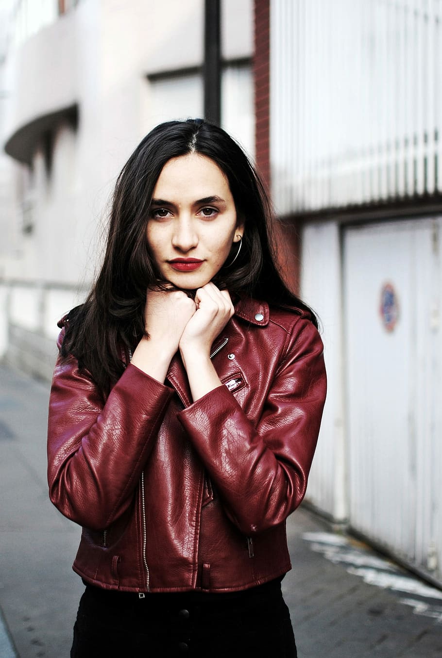 maroon leather jacket outfit