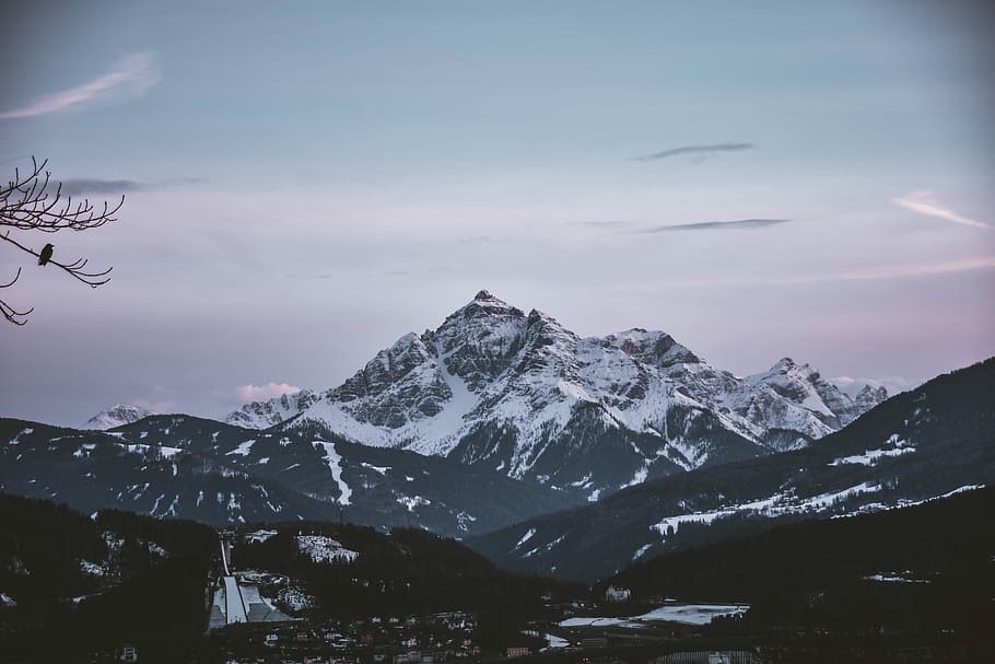 photo of mountain covered with snow, snow covered mountains under blue skies HD wallpaper