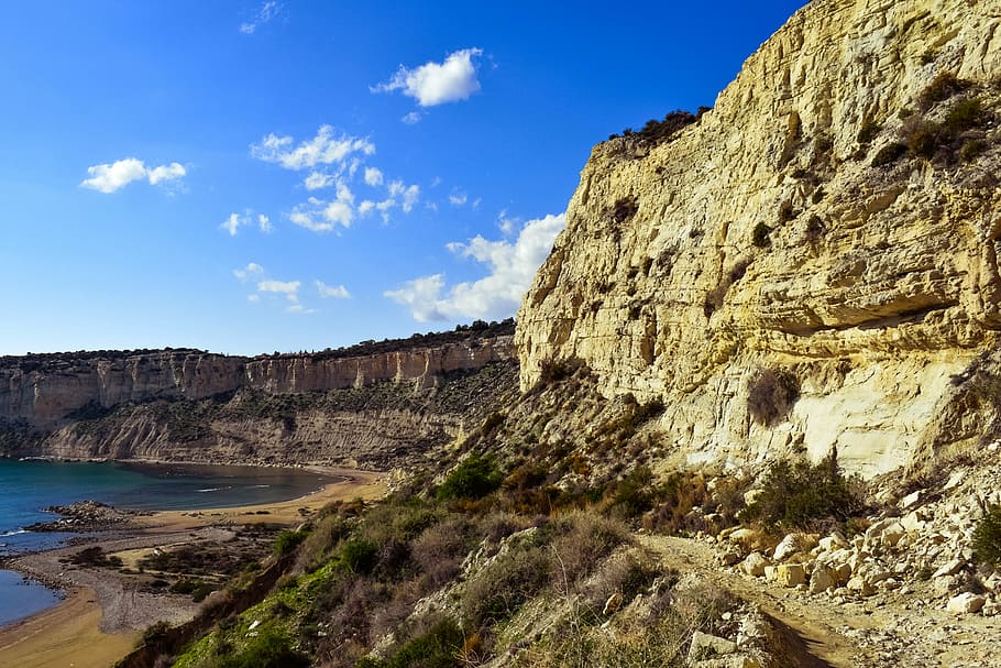 beach, cliffs, sea, landscape, scenic, spectacular, isolated HD wallpaper