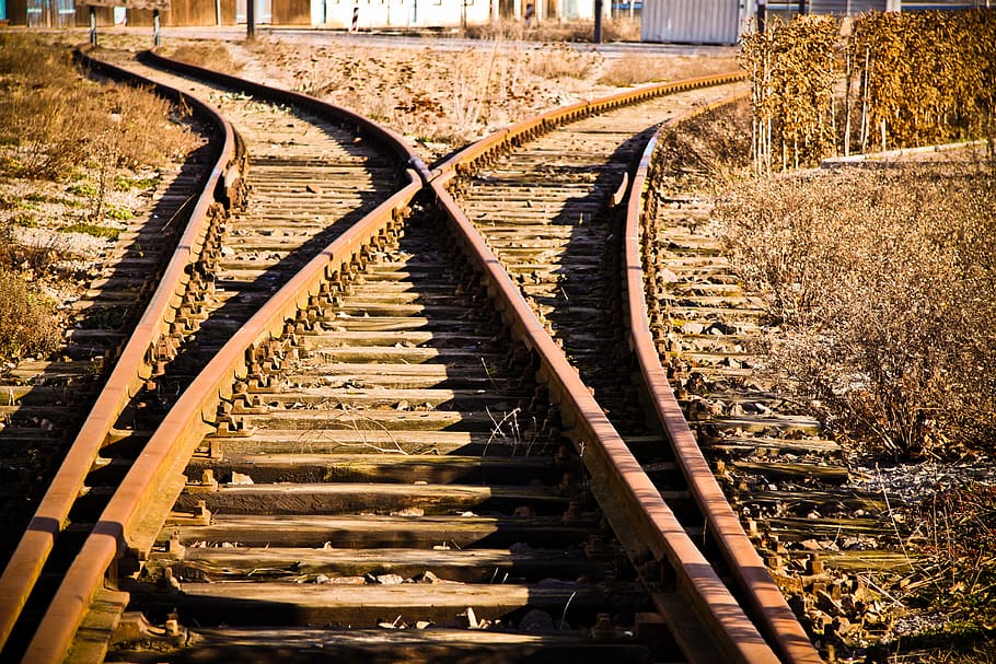 railway line, train, rail transportation, track, railroad track HD wallpaper