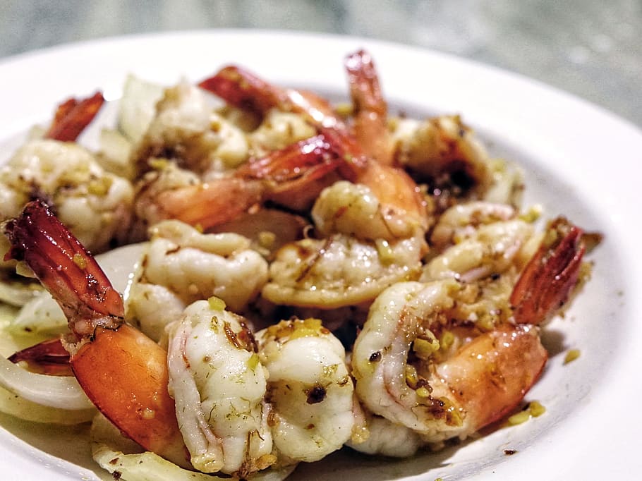 prawn, seafood, shrimp, garlic, onion, stir-fried, meal, oily HD wallpaper