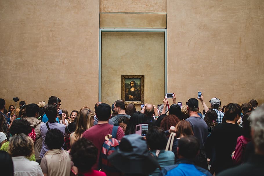 Mona Lisa by Leonardo Da Vinci painting on wall, louvre, monalisa, HD wallpaper