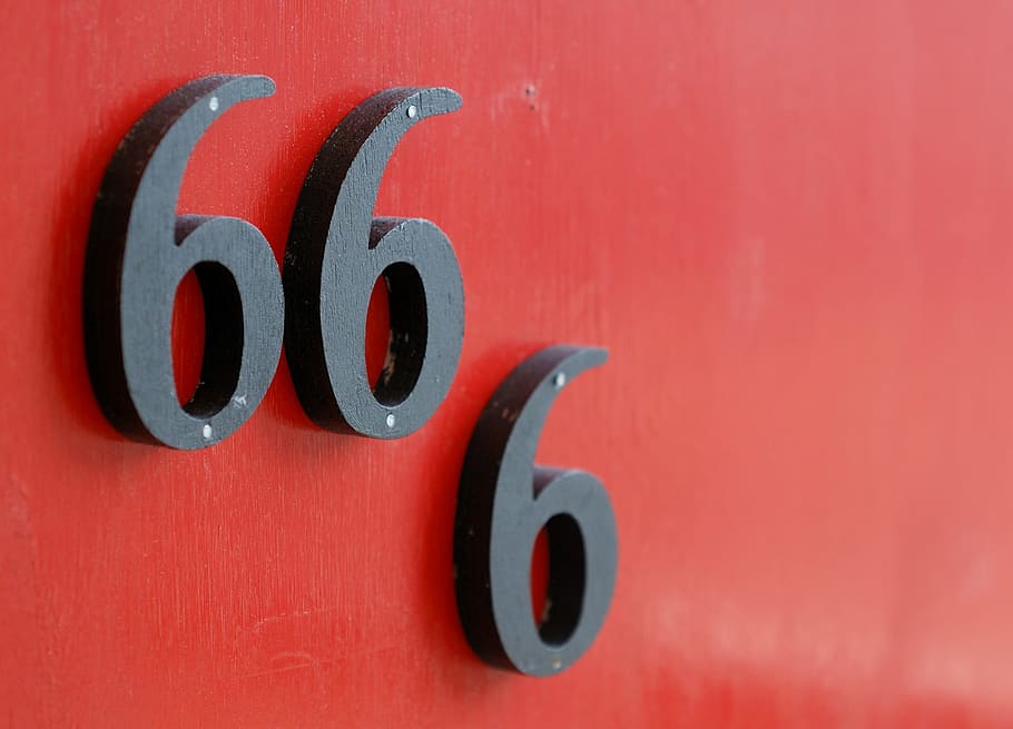 Door, Number, Red, Black, Black, Wood, 666, close, close-up HD wallpaper