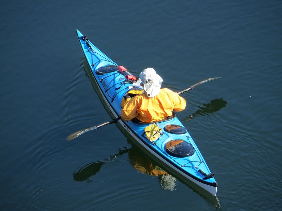 kayak, kayaking, kayaker, water, blue, river, paddle, oars HD wallpaper