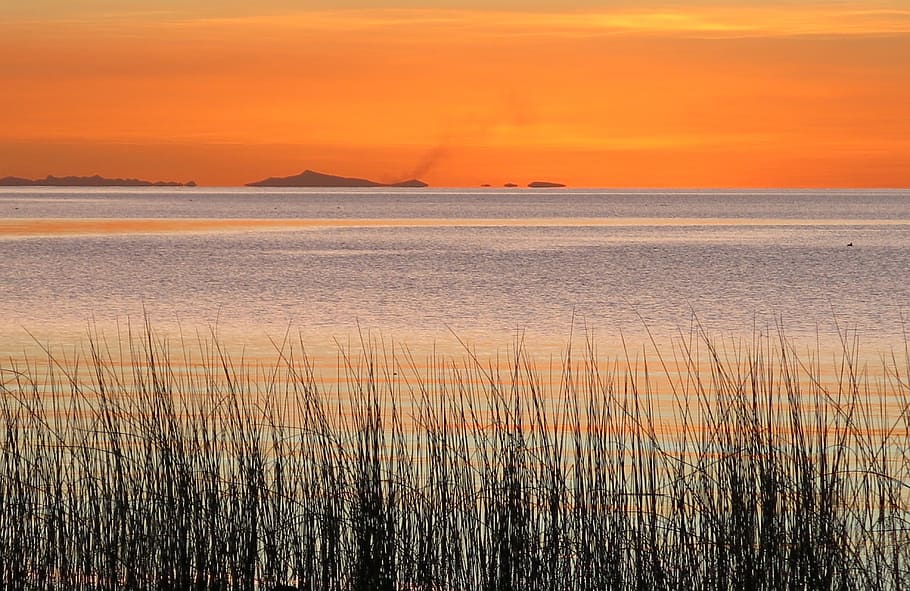 lake titicaca, sunset, abendstimmung, peru, sky, sea, beauty in nature, HD wallpaper