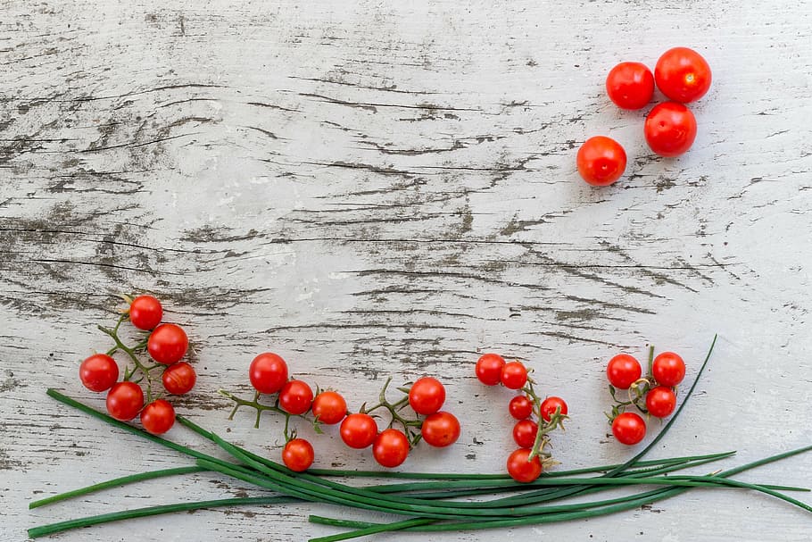 aerial photography of red tomatoes, top, view, cherry, white HD wallpaper