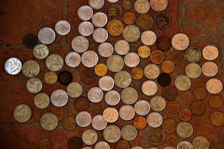 coins, kopek, money, ruble, handful, trifle, large group of objects, HD wallpaper