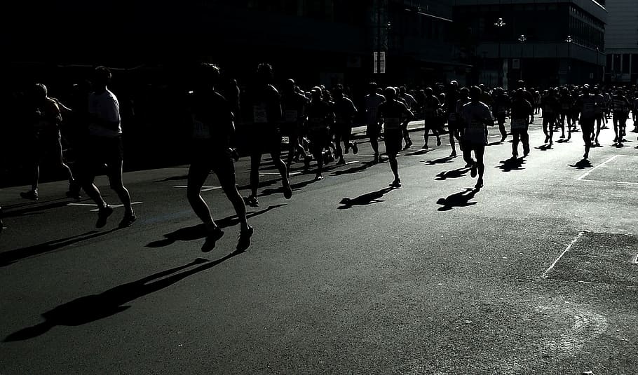 group of people running during nighttime, marathon, sports, race, HD wallpaper