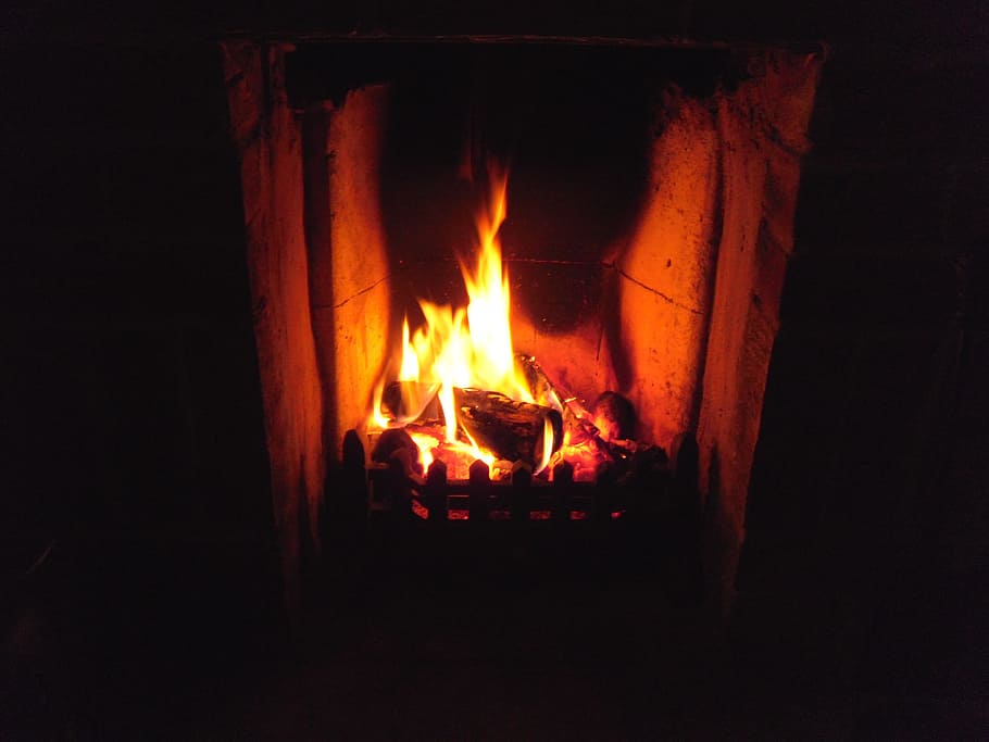 fire, open, burning, wood, night, time, warm, glow, fire - natural phenomenon HD wallpaper