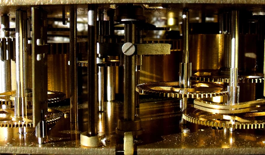 closeup photo of clock interior, clockwork, movement, metal HD wallpaper