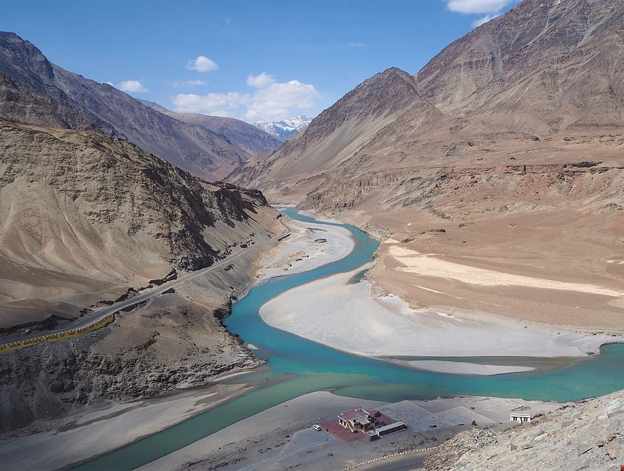 himalaya, river, mountains, leh, ladakh, the indus river, scenics - nature