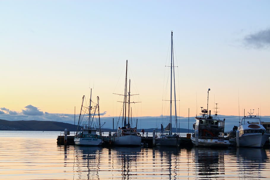 Hobart Harbor in Tasmania, Australia, boat, photo, public domain