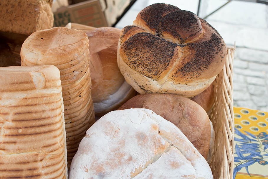 baking, bread, traditional, food, basket, fresh, food and drink HD wallpaper