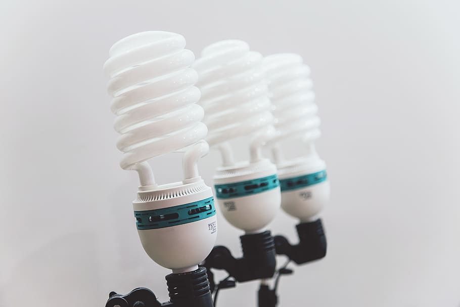 turned-off three CFL bubls, bulbs, lamps, light, light bulb HD wallpaper
