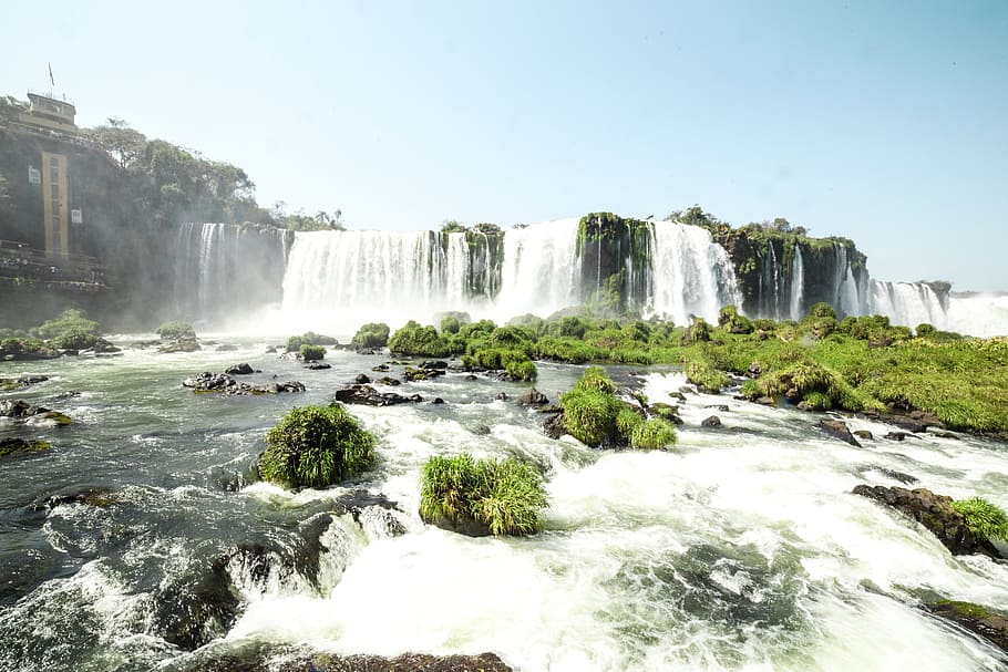 landscape, nature, water, summer, beautiful, cascade, clear sky HD wallpaper
