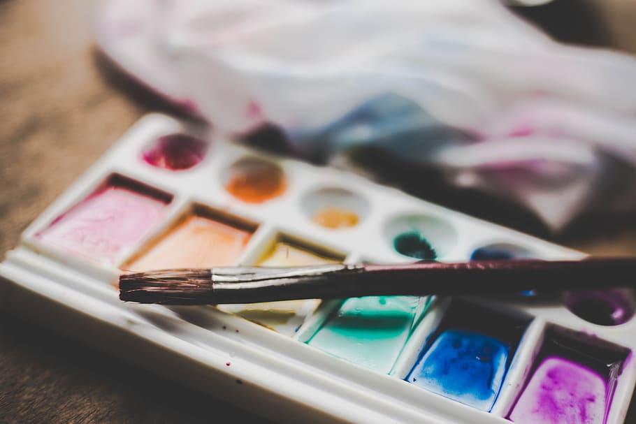 closeup photo of water color and brush, colour, vibrant, bright HD wallpaper