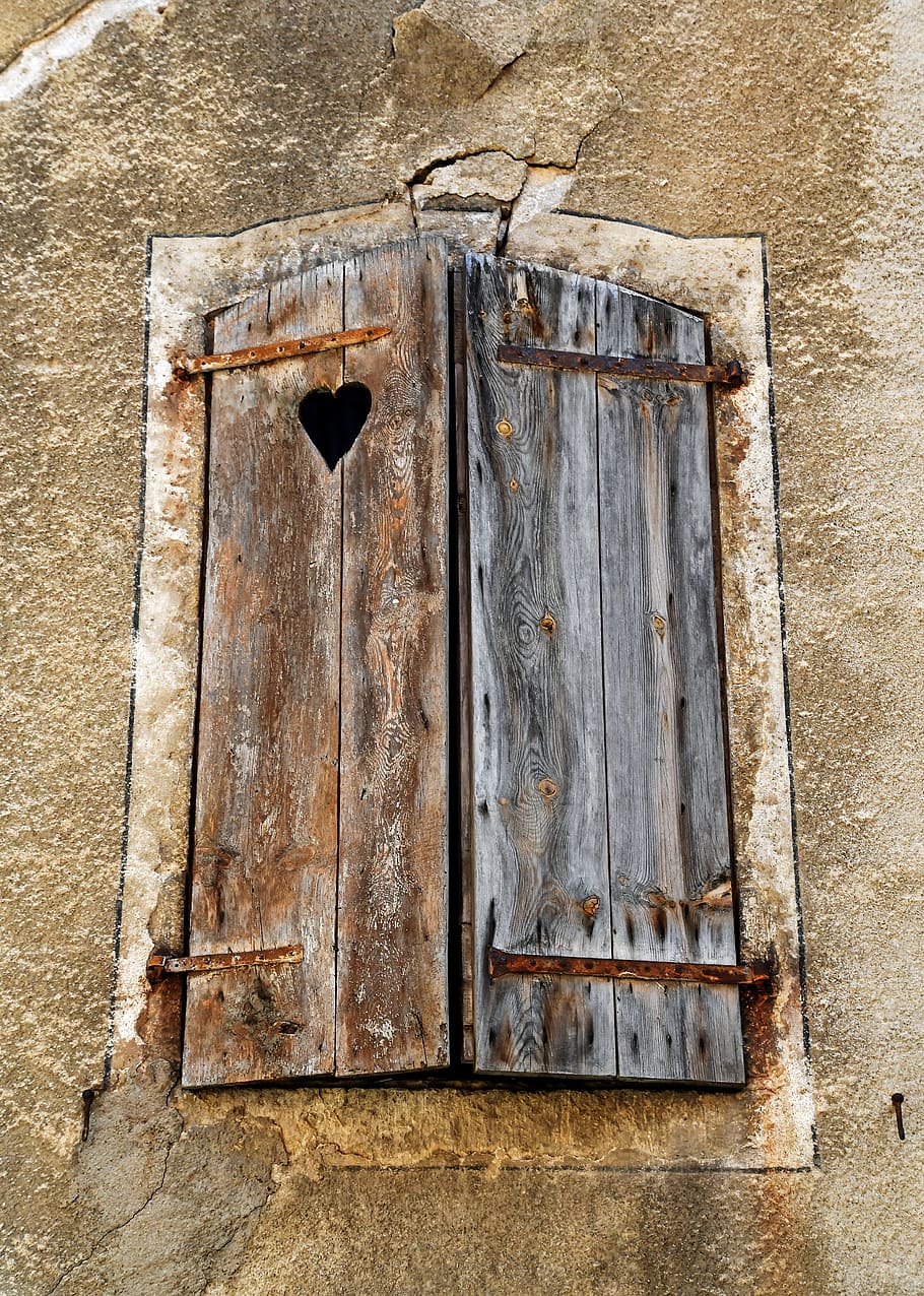 pane, window, heart, old, former, wood, no people, architecture HD wallpaper