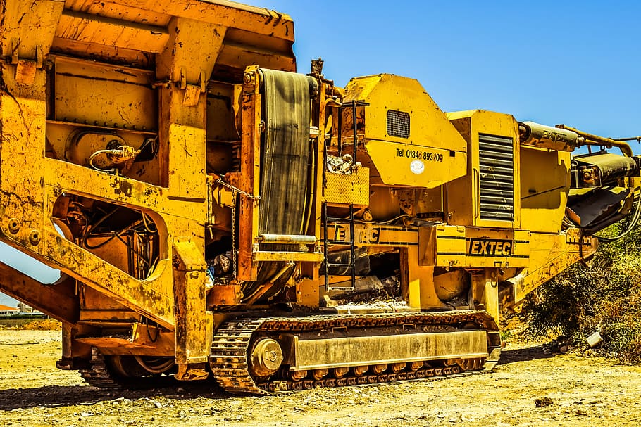 Crusher, Heavy, Machine, Yellow, heavy machine, equipment, construction, HD wallpaper