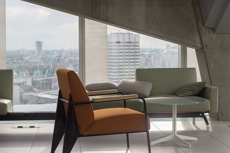 photo of 2-padded chairs and table near glass window, indoors HD wallpaper