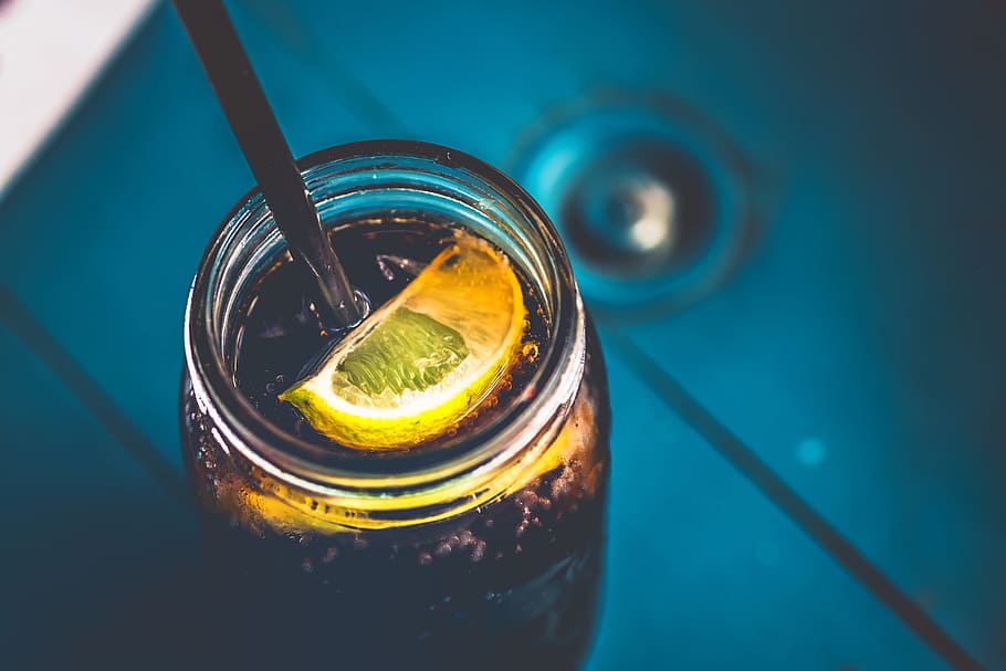 full liquid clear glass jar with lemon, Beverage, Coke, Cola, Drink HD wallpaper