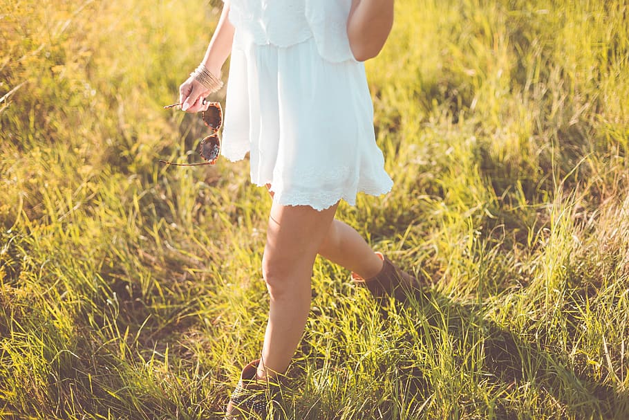 Young Girl Enjoying Her Free Time In a Sunny Meadow, body, boho