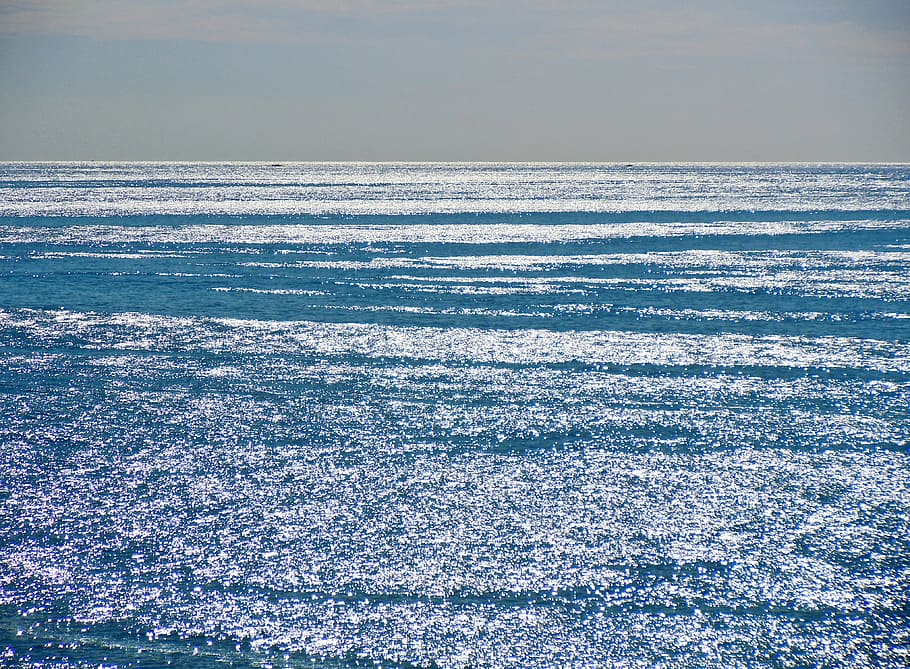 seascape, water, reflections, sky, blue, sunlight, marine, sunny HD wallpaper