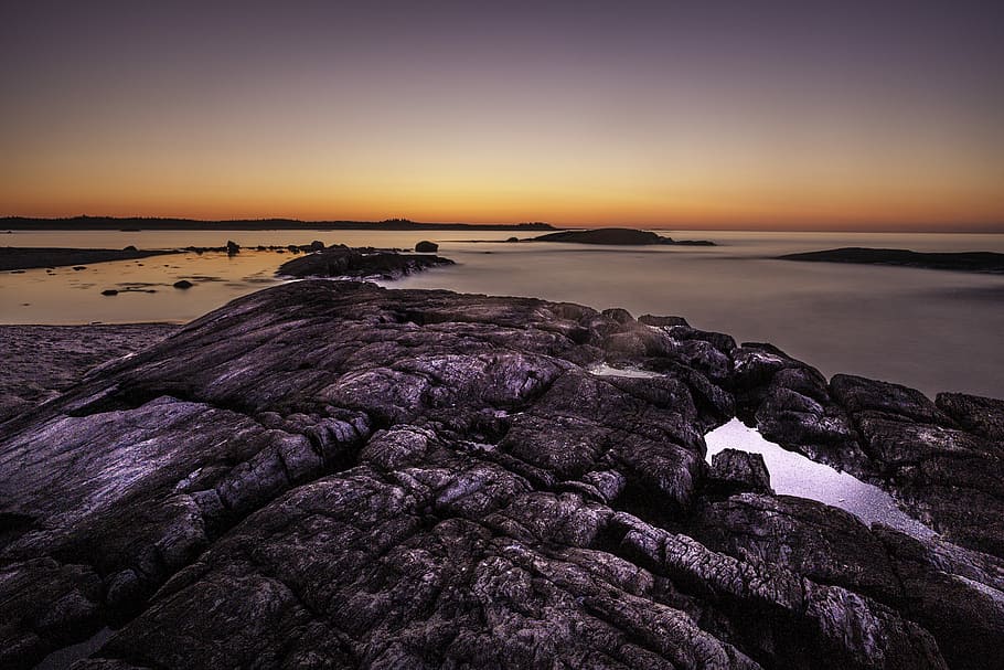 gray rock formation above sky, photography of sea, ocean, water HD wallpaper
