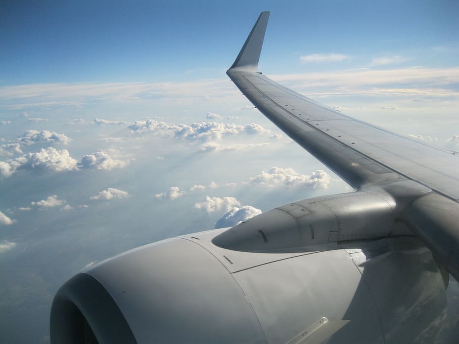 fly, clouds, plane, height, sheep clouds, white, air, air vehicle HD wallpaper