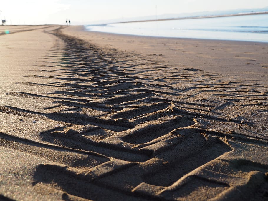 beach, summer, background, sand, holiday, leisure, tire track HD wallpaper