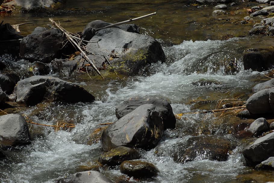 river, water, landscape, rock, motion, rock - object, solid HD wallpaper
