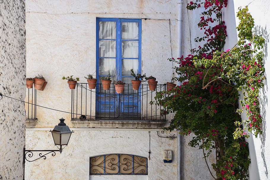balcony, people, facade, costa brava, cadaqués, catalunya, HD wallpaper