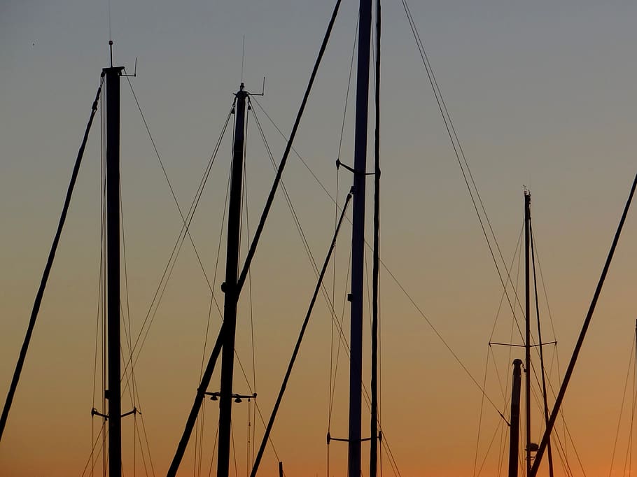 masts, sunset, beach, spring, marina, sailboat, sky, nautical vessel HD wallpaper