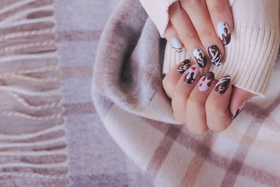 gray textile, human Hand, women, manicure, fingernail, close-up, HD wallpaper