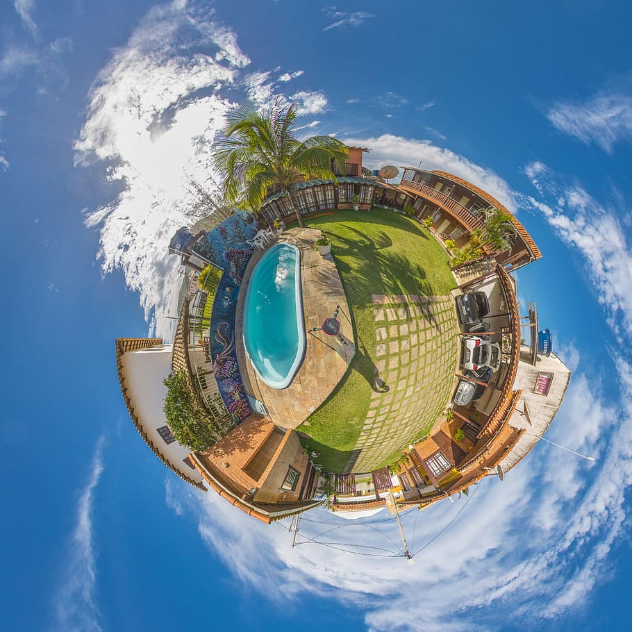 spherical, trip, sky, city, planet, cloud - sky, fish-eye lens