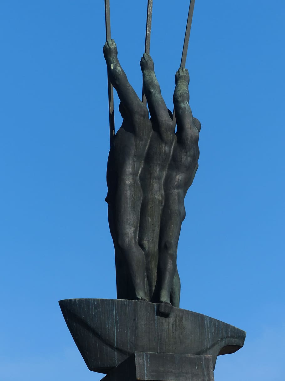 Monument, Bronze, Statue, Boot, rowing, paddle, three men in a boat HD wallpaper