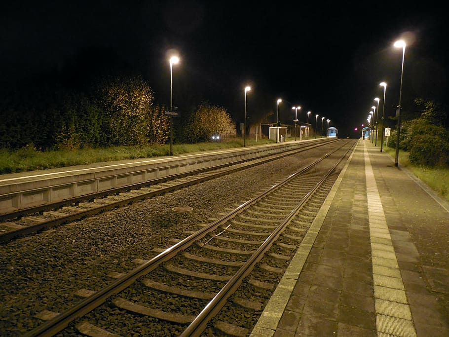 HD wallpaper: rail, track, railway, train, railway station, infinity, night  | Wallpaper Flare