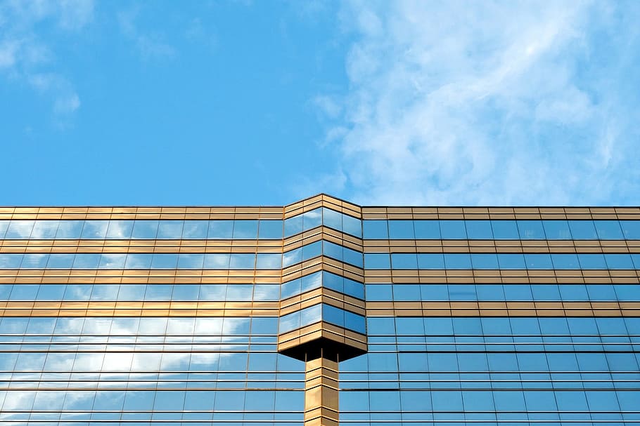 reflection, perspective, glass, blue, urban, architecture, sky HD wallpaper