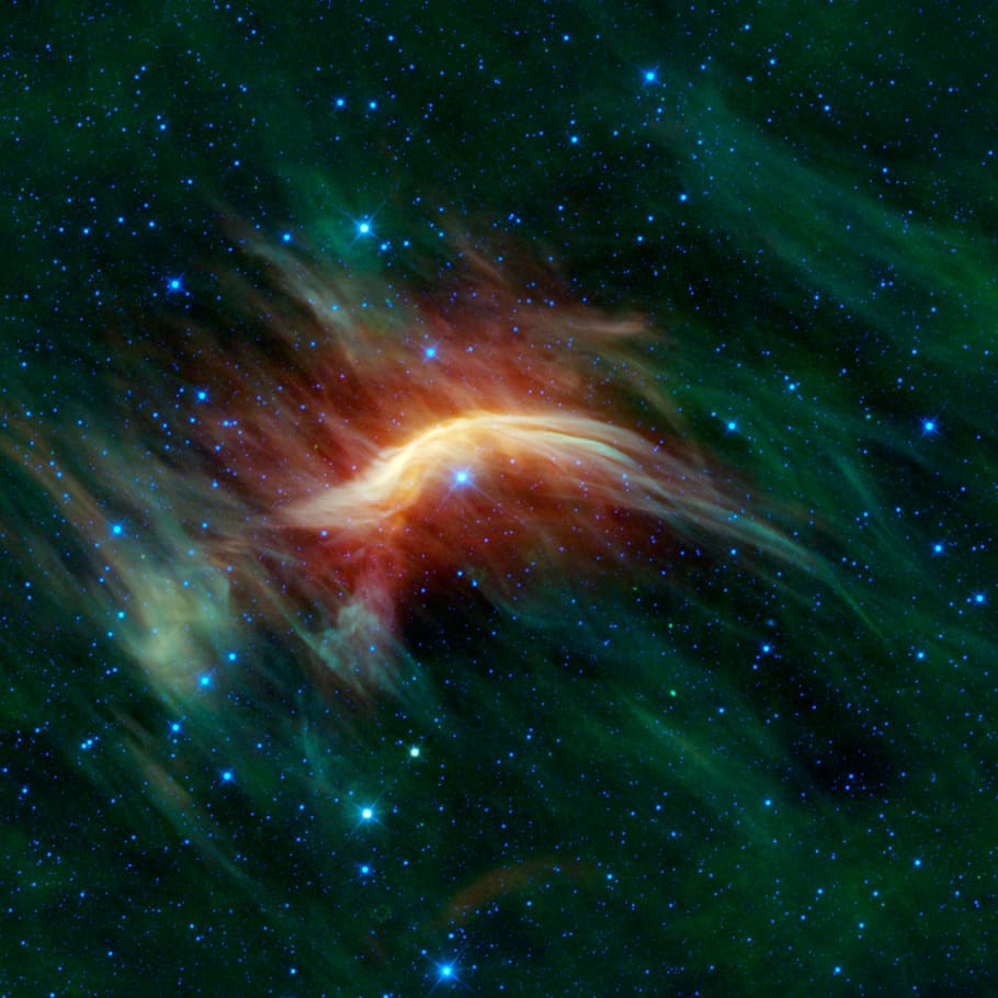 orange and green galaxy photography, zeta ophiuchi, runaway star
