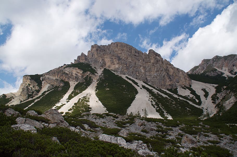 mountain, dolomites, rock, excursion, nature, cloud - sky, scenics - nature HD wallpaper