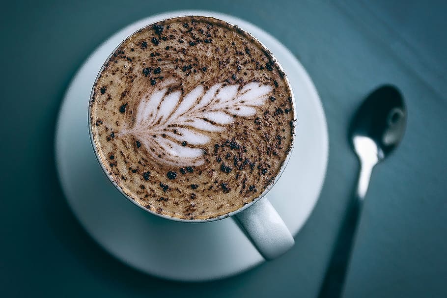 depth of field photography leaf espresso art, coffee, spoon HD wallpaper
