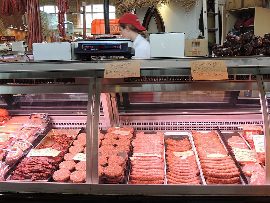 meat, embedded, burger, sausage, butchery, hot dog, food, plate