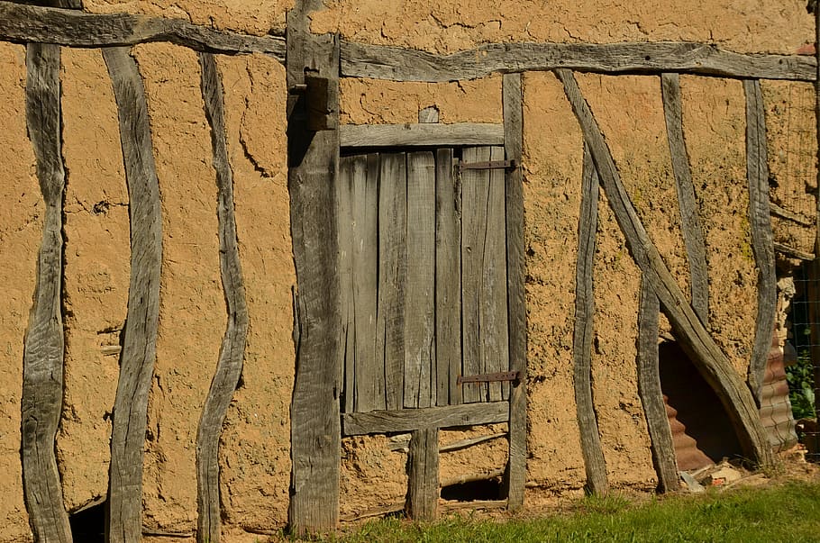 wall, timber-framed, wood, bar, door, expired, clay, old, structure, HD wallpaper