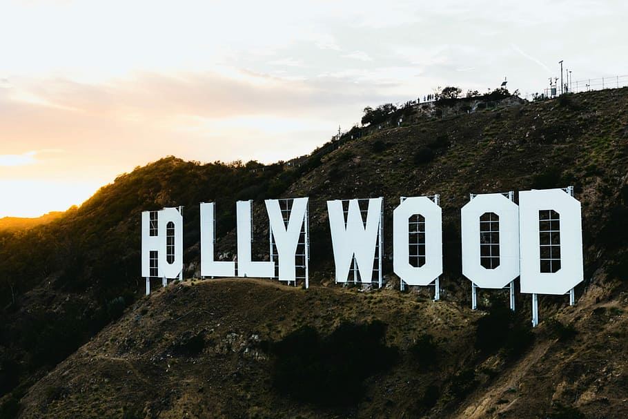 Hollywood on a hill above Los Angeles, California, photo, public domain