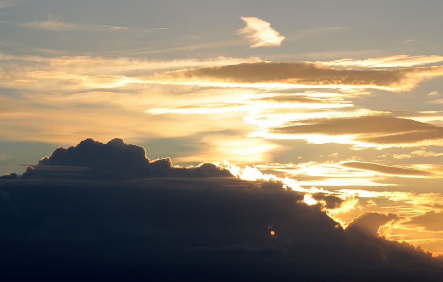 sunset, abendstimmung, evening sky, setting sun, clouds, dark clouds HD wallpaper